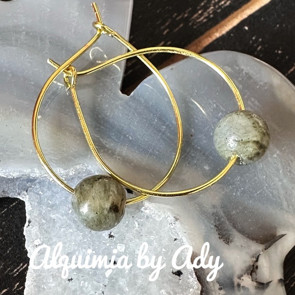 Alquimia labradorite gold Hoop Earrings - Picture 1 of 1